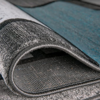 Rugshop Contemporary Modern Boxes for Home Office,Living Room,Bedroom,Kitchen Non Shedding Runner Rug 2'7" x 12' Blue