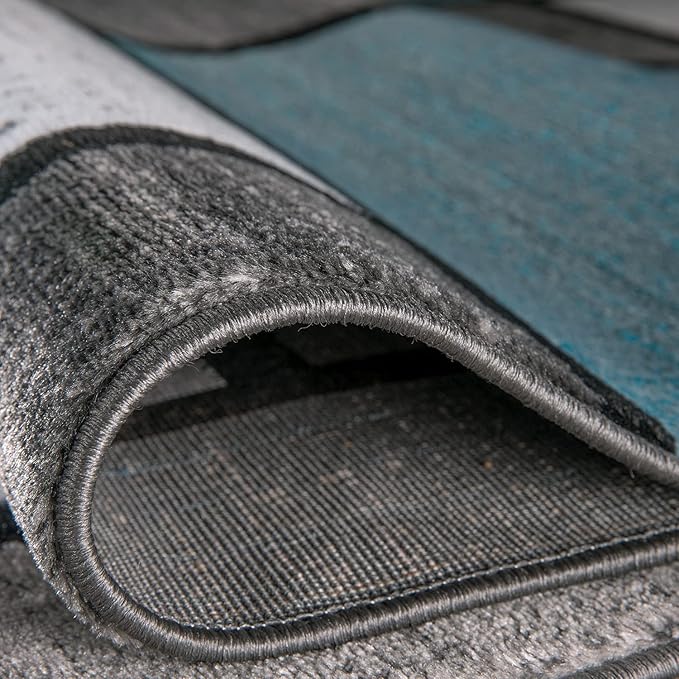 Rugshop Contemporary Modern Boxes for Home Office,Living Room,Bedroom,Kitchen Non Shedding Runner Rug 2' x 7'2" Blue/Gray