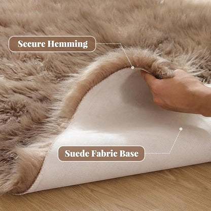 Beige Round Cozy 4ft Shag Rug Washable Furry Soft Area Rug for Living Room Bedroom Cute Nursery Decor Circle Carpet Faux Fur Fluffy Home Décor