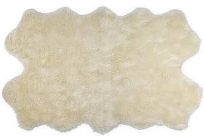Nouvelle Legende Faux Fur Sheepskin Rug Quattro, Soft, Plush, Premium High-Pile Accent Rug for Bedrooms, Hallways & Living Spaces, Warm & Cozy, Faux Leather Backing, Easy Care, 43" x 73", Ivory White