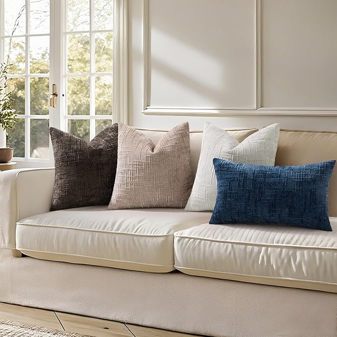 decorUhome Spring Light Grey Chenille Euro Sham Throw Pillow Covers 24x24 Set of 2 Textured Slubby Couch Pillow Covers Farmhouse Accent Modern Neutral Decorative Pillow Cases for Bed Sofa Living Room