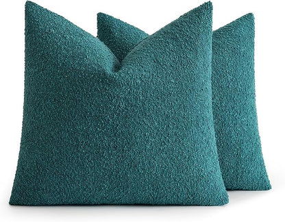 MIULEE 18x18 Inch Decorative Pillow Covers for Couch Bed Set of 2 Textured Boucle Neutral Winter Throw Pillows Teal Blue Accent Solid Cushion Pillowcases Sofa Livingroom Home Decor