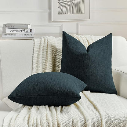 FUTEI Navy Blue Chenille Decorative Throw Pillow Covers 18x18 Inch Set of 2,Soft Cozy Faux Linen Textured Cushion Case,Farmhouse Home Decor for Couch Living Room