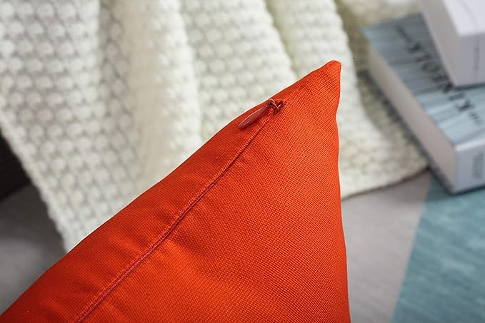 TangDepot Set of 2 Handmade Decorative Solid 100% Cotton Canvas Throw Pillow Covers/Cushion Covers, 45 Colors Available - (18"x18" 2 Pieces, Deep Orange)
