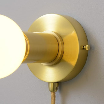 BRIGHTTIA Plug-in Simple Ring Wall Sconce Light - Brushed Gold - Modern Minimalist Lighting for Apartments and Dorms - Mid Century Industrial Exposed Bulb Wall Lamp - 15Ft Fabric Cord (BW0005-1GP)