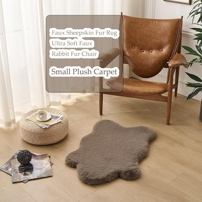 1700GSM Fuzzy Faux Sheepskin Fur Area Rug,Extra Soft Faux Fur Mat,Fluffy Shaggy Fur Rug for Bedroom Living Bedside Rug Room Decor-Taupe, 2 x 3 ft
