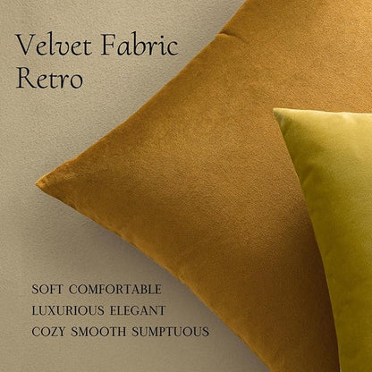 MIULEE 24x24 Inch Euro Sham Velvet Pillow Covers, Set of 2 Large Square Spring Decorative Pillows -Mustard Yellow Super Soft for King Bed, Sofa, Couch, Accent Chairs with Hidden Zipper