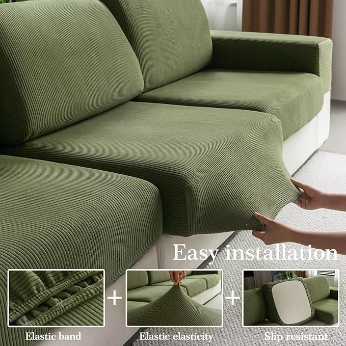 Sectional Couch Covers, Wear Resistant Stretch Sofa Covers Washable Soft Couch Cushion Covers Anti Slip Furniture Protector Sofa Slipcovers for Pets (1 Piece Back Couch Cover, Green)