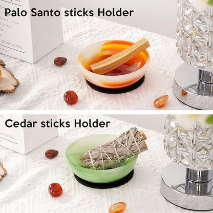 Incense Holder, Multi-Purpose Design Agate Incense Burner ash Catcher with Brass 9 Holes Incense Stick Holder for Home Decor Yoga Spa Madiation (Agate Green)