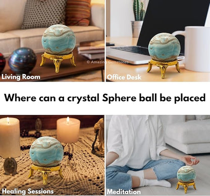 Amazing Gemstone Caribbean Calcite Crystal Ball with Stand - 1.5" Inches Crystal Sphere Meditation Balls for Witchcraft and Decorative Balls
