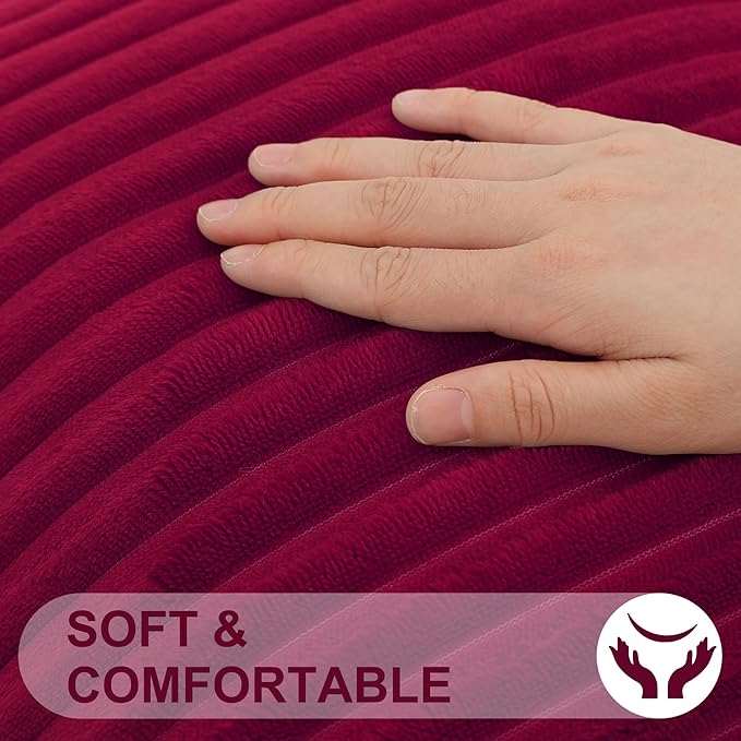 Simmore Decorative Euro Sham Throw Pillow Covers 22x22 Set of 2, Soft Natural Plush Flannel Double-Sided Fluffy Couch Pillow Covers for Sofa Living Room, Burgundy