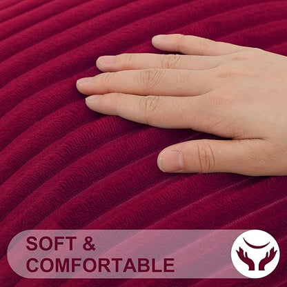 Simmore Decorative Euro Sham Throw Pillow Covers 22x22 Set of 2, Soft Natural Plush Flannel Double-Sided Fluffy Couch Pillow Covers for Sofa Living Room, Burgundy
