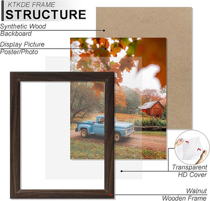 KTKDE 8.5x11 Picture Frame Set of 5,Certificate Frame Walnut with Clear Plexiglass, 8.5 by 11 Picture Diploma Document Degree Frames for Wall and Tabletop,best gift