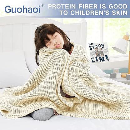 Guohaoi Knitted Weighted Blanket for Adults (Cream 48"x72" 15lbs) No Beads Cooling Throw Blanket for Hot Sleepers, Home Decor Breathable Chunky Knit Heavy Blanket Use on Full Size Bed