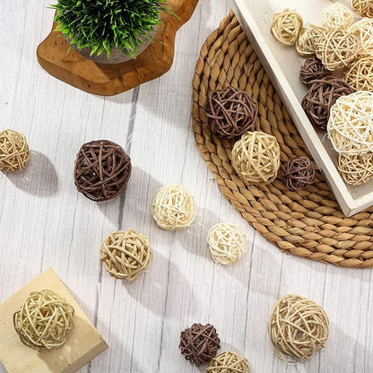 Patelai 36 Pcs Wicker Rattan Balls Decorative Balls for Vase Centerpiece Bowls Orbs Filler for Home Decor,4 Sizes