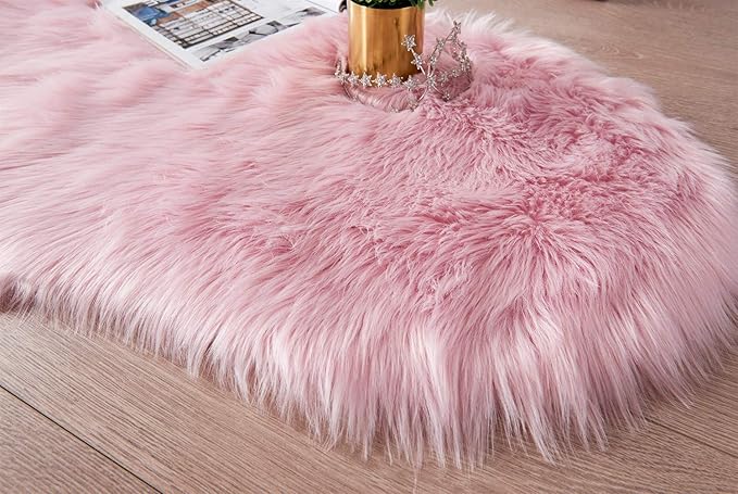 SERISSA Ultra Soft Fluffy Pink Faux Sheepskin Fur Shaggy Couch Cover Furry Carpet for Kids Room Fuzzy Plush Rug for Bedroom Living Room Runner, 2x6 Feet (Sheepskin Shape,Pink)