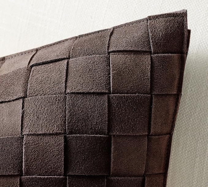 Genuine Lamb Leather Cushion Pillow Cover - Luxury Leather Pillow Case - Modern, Boho, Farmhouse Home Decor - Bedroom Couch, Living Room, Sofa Bed (Basketweave - Dark Brown, 18" x 18")