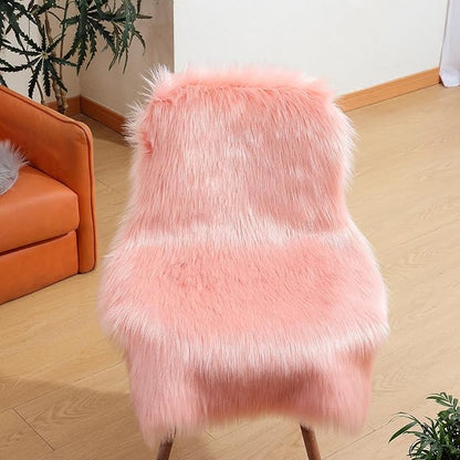 Faux Fur Rug Sheepskin Shag Fluffy Fuzzy Pink 2x3 ft Small Rugs for Bedroom Bedside Bed Floor Living Room Plush High-Density Cushion Carpet Super Sofa Cover