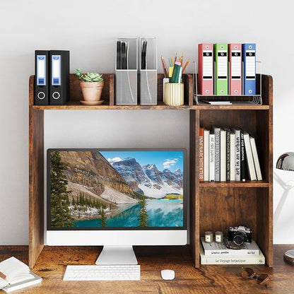 Desktop Bookshelf, 3-Tier Wood Countertop Bookcase with 5 Shelves, Desk Hutch for College Dorm, Multipurpose Desk Organizer Shelf Display Rack for Home Office, Hutch Top Only
