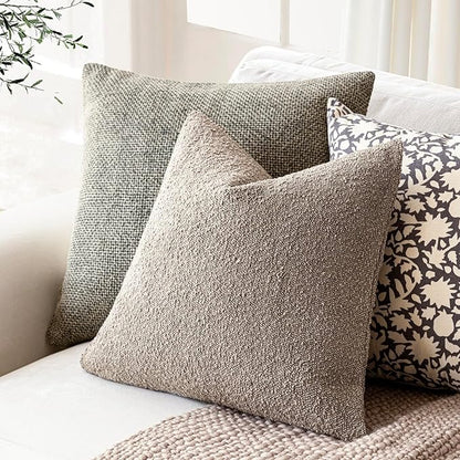 Foindtower Decorative Textured Boucle Throw Pillow Covers Accent Solid Pillow Cases Neutral Soft Cozy Couch Cushion Case for Chair Sofa Bedroom Living Room Home Decor 22x22 Inch,1PC,Light Taupe