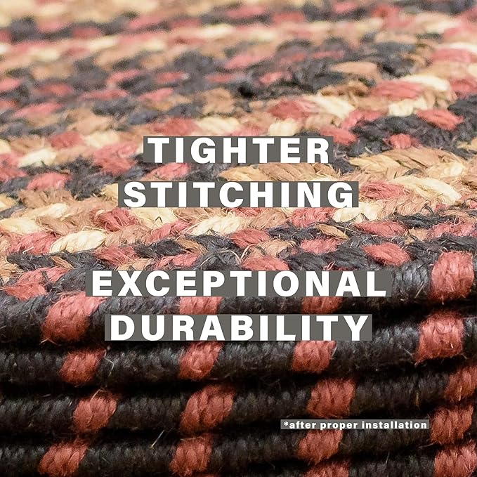 Homespice Prescott Jute Braided Stair Tread, Country Primitive Decor, Set of 13, Black and Red 8x28 Rectangle Rugs for Stairs - Easy to Clean, Tightly Stitched and Durable
