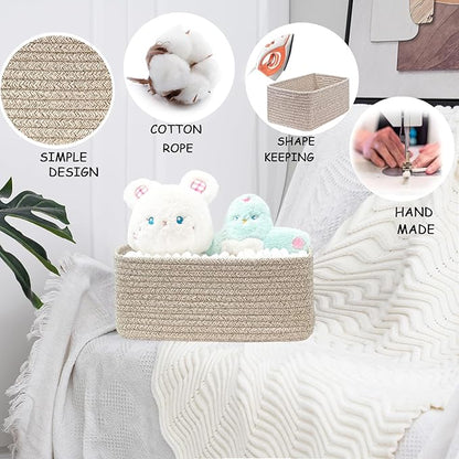 COMFY-HOMI 13" x 8.5" x 5.1" Storage Baskets for Organizing | Cotton Rope Woven Basket | Toy Storage Bin Box | Basket for Shelves, Closet Organizer Bin, Decorative Closet Shelf, 3 Pack, All brown