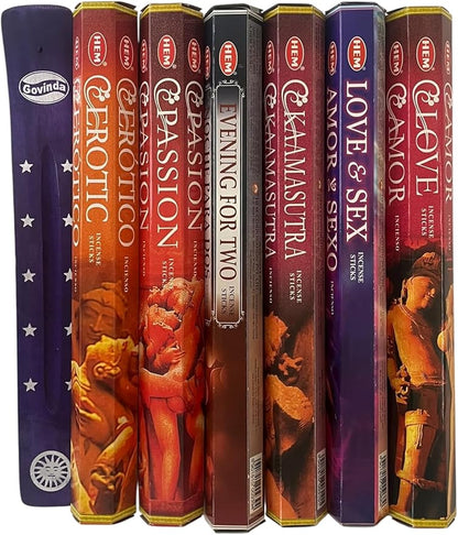 Hem Incense Sticks Variety Pack #3-120 Insence-Sticks (6 Incents x 20 Insense) and Incense Stick Holder Bundle with 6 Love Themed Fragrances