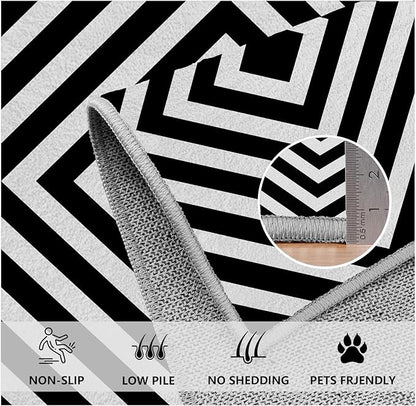 Black and White Rug 2x3, Checkered Soft Thin Indoor Floor Mats Carpet, Non-Slip Stain Resistant Washable Rugs, Modern Rhombus Geometric Rugs for Living Room, Farmhouse Rug