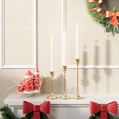 French Gold Candlestick Holders Taper Candle Holders, Set of 3 Vintage Candle Sticks Holder Decor Used as Fireplace Mantel or Table Centerpieces for Wedding, Dinning, Party