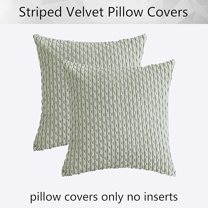 Kevin Textile 2 Packs Light Green 26x26 Pillow Covers Spring Euro Pillow Covers with Stripe Pattern Big Throw Pillow Covers for Couch Bedroom 66x66 cm