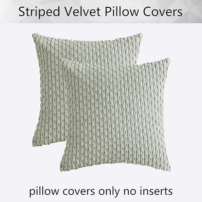 Kevin Textile 2 Packs Light Green 26x26 Pillow Covers Spring Euro Pillow Covers with Stripe Pattern Big Throw Pillow Covers for Couch Bedroom 66x66 cm