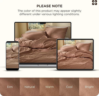 Bedsure Cotton Duvet Cover Queen - Luxury Slub Weave 100% Cotton Duvet Cover with a Linen Like Textured, Easy Change Durable Bedding, Mocha Mousse, 90" x 90"