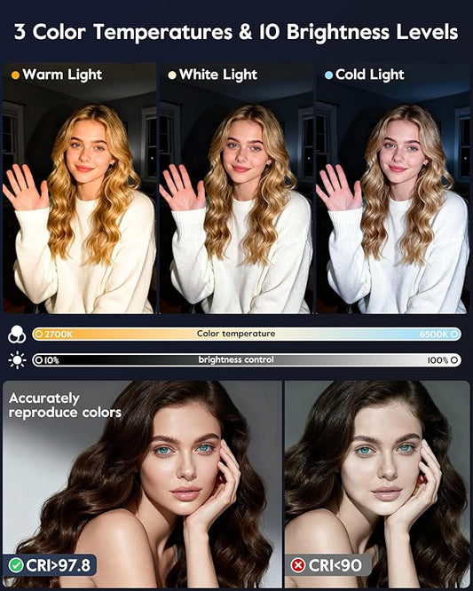 7" Ring Light with Stand for Desk, 3000K-6500K, 30 Lighting Modes for Video Conference, Zoom Lighting for Computer, Adjustable Dimmable Desk Light for Video Recording, Calls, Podcast, Stream, CRI 97.8
