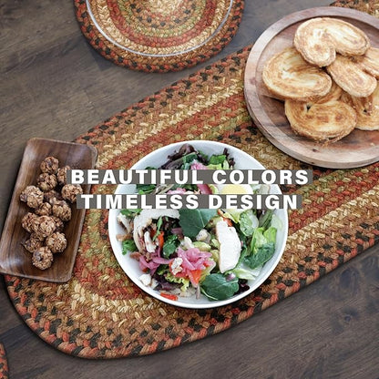 Homespice Gingerbread Jute Braided Long Table Runner, Warm Country Decor, Brown Rectangle 11x36 - Rich Colors, Easy to Clean, Durable and Protects Furniture
