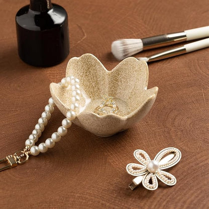Floral Vanity Tray - Ceramic Jewelry Organizer Dish for Rings Necklaces Wedding Gift Idea(camel)