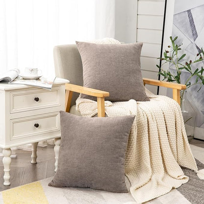 GAWAMAY Decorative Chenille Throw Pillow Covers 26x26 Inch Pack of 2, Soft Square Couch Pillow Cover for Sofa Cushion Living Room Bedroom Oversized Pillowcases Taupe Grey 66x66cm (ONLY Covers)