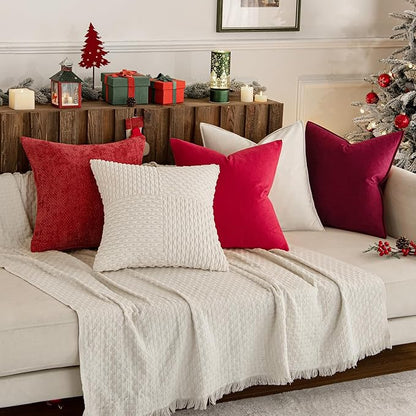 MIULEE Pack of 2 Christmas Red Decorative Velvet Throw Pillow Covers Soft Pillowcase Cozy Soft Square Pillowcases Cushion Covers Cases for Winter Sofa Couch Bedroom Home Decor 18x18 Inch