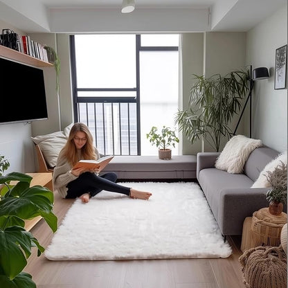 Super Area Rugs 3x5 White Faux Fur Shag Rug for Bedroom, Living Room - Silky Soft Shag Rug, Glam Modern Fluffy Carpet