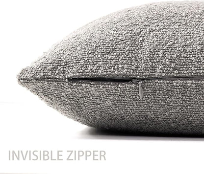 Boucle Decorative Throw Pillow Covers for Couch Set of 2, 16x16 inches, Light Grey