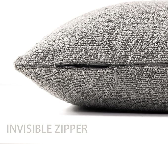 Boucle Decorative Throw Pillow Covers for Couch Set of 2, 18x18 inches, Light Grey