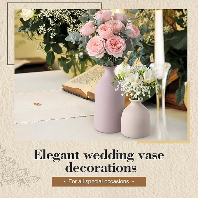 Dandat Ceramic Vase Set of 4, Modern Decorative Ceramic Vases Rustic Pottery Centerpiece Table Decor for Farmhouse Bouquet Pampas Grass Dried Fresh Flowers, Living Room, Kitchen, Bedroom(Brown)