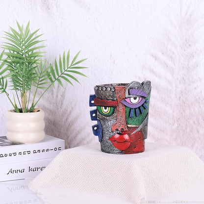 Picasso Brutalist Abstract Beauty Face Flower Pot,Decorative Colorful Head Planter for Patio,Funky Plant Pots,Unique Large Flower Vase for Indoor Plants,Funny Flower Vases Pots