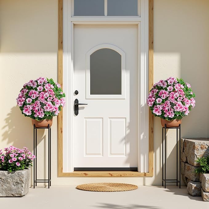 Artificial Flowers for Outdoors 17.7In Artificial Geraniums for Indoor Fake Flowers 4PCS Uv Resistant Artificial Outdoor Flowers Suitable for Indoor Home Decor Outdoor Garden Decoration,Pink