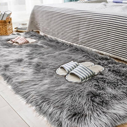 Carvapet Faux Sheepskin Area Rug 2.3x5 Feet, Gray Soft Fluffy Shag Rug, Plush Fake Fur Carpet for Bedroom Bedside Living Room Sofa Chair Cover