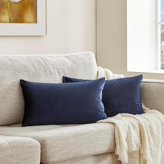 GIGIZAZA Navy Blue Velvet Pillow Covers 12x20,Small Solid Throw Pillow Covers Decorative Modern Pillows Lumabr Vintage Cases Pack of 2
