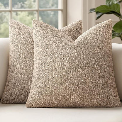 MIULEE 20x20 Inch Decorative Pillow Covers for Couch Bed Set of 2 Textured Boucle Neutral Winter Throw Pillows Khaki Accent Solid Cushion Pillowcases Sofa Livingroom Home Decor