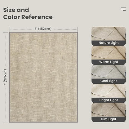 Valenrug Washable Rugs 5x7 - Stain Resistant 5x7 Area Rugs for Living Room, Non Slip High-Low Pile Textured Area Rugs for Bedroom, Folable Machine Washable Area Rug (5'x7', Beige) ﻿