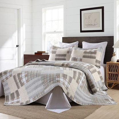 Quilts Queen Size - Queen Quilted Bedspread Sets, 100% Cotton Patchwork Quilt Bedding Set for Queen Bed, 3 Pieces Plaid Farmhouse Reversible Rustic Lightweight Comforter
