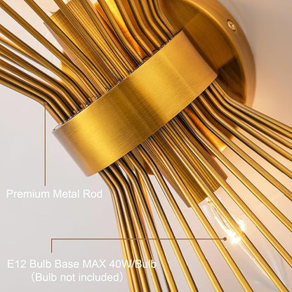 EDISLIVE 2-Bulb Bathroom Vanity Light Mid-Century Modern Starburst Wall Sconce Lamp 11 x 4.7 x 15.8in Wall Light for Hallway Bedroom Bathroom Gold