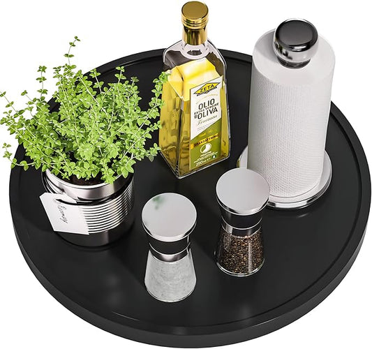 Lazy Susan Organizer, 13.2 Inch Non-Skid Bamboo Lazy Susan for Kitchen Table cabinets Closets and Kitchen Islands, Wood Turntable for Kitchen Countertop Organizer Black